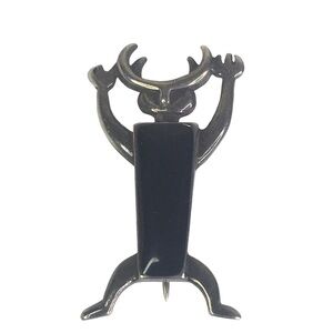 Vintage Signed Sterling Onyx Silver Native Tribal Antler Man Brooch Pin 1.25"